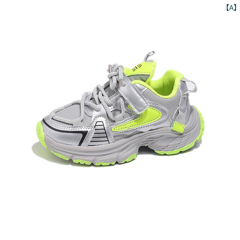 Shoes - スニーカー キッズ 子供靴 運動靴 男の子 女の子 カジュアルシューズ スポーティー 通学 幼稚園 小学生 春秋 人工皮革 ストライプ グリーン ピンク