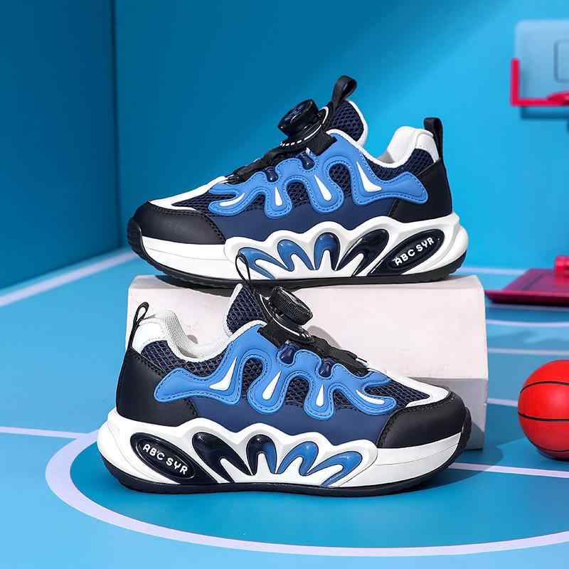 キッズ スニーカー 男の子 運動靴 通気性 滑り止め メッシュ スポーツシューズ 子供靴 深青 黒白 白赤 ..