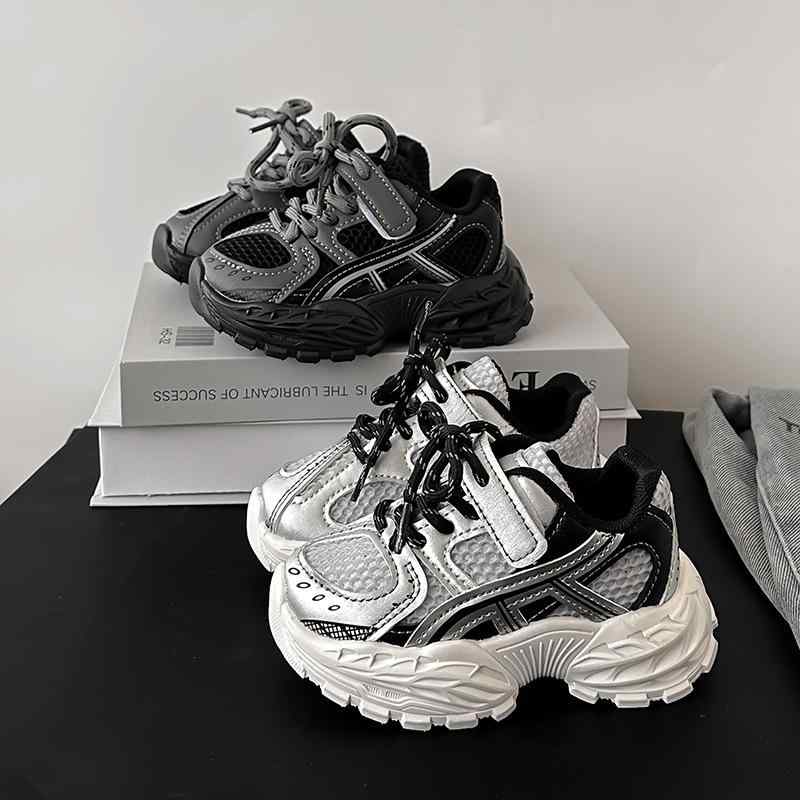 スニーカー キッズ 子供 男女兼用 スポーツシューズ 軽量 運動靴 男の子 女の子 通気性 春秋 グレー ブラック 21 22 23 24 25 26 27 28 29 30(4)