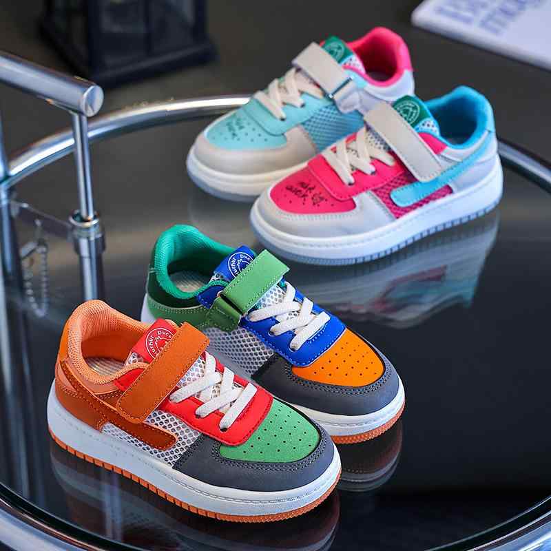 スニーカー キッズ 子供靴 男の子 女の子 ローカット 運動靴 通気性 滑り止め 幼稚園 小学生 春夏 軽量 カジュアル スポーツ シューズ ピンク系 オレンジ系