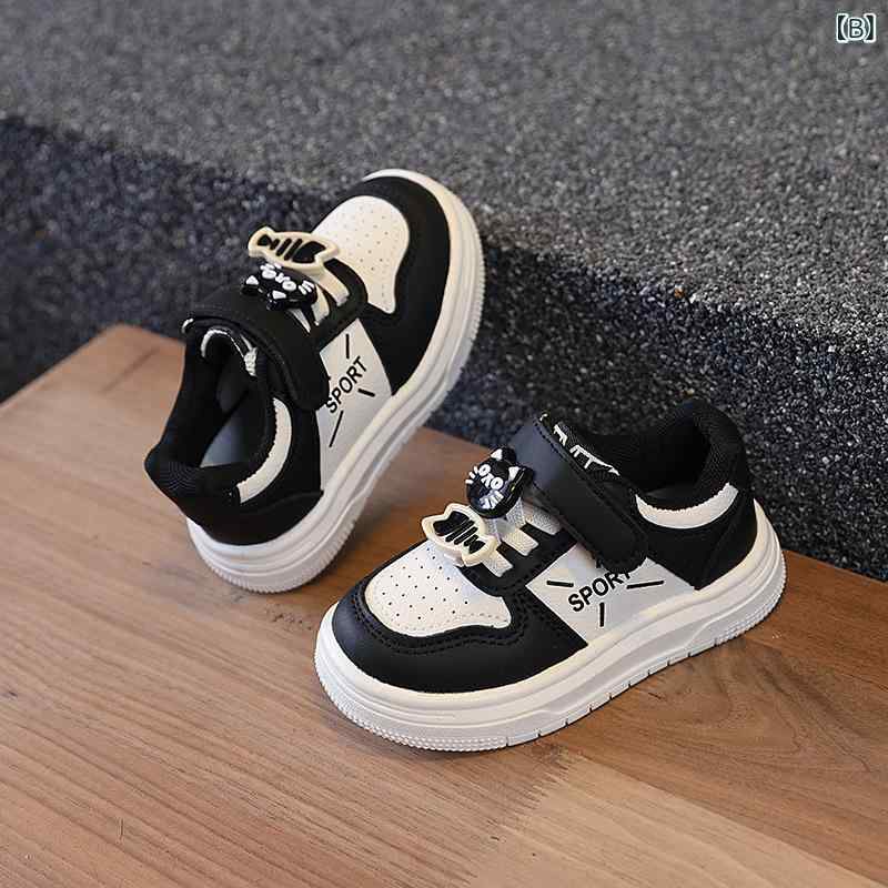 スニーカー キッズ 子供靴 女の子 男の子 運動靴 通気性 滑り止め クッション性 軽量 レッド ブラック 春秋 人工PU ローカット ベルクロ カートゥーン