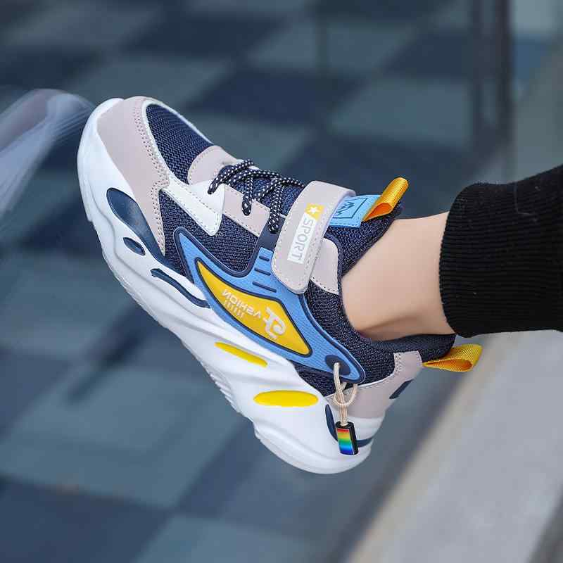 Shoes - スニーカー キッズ 男の子 子供靴 スポーツシューズ 通気性 滑り止め 軽量 ランニングシューズ メッシュ 春秋 グレー ブルー ブラック イエロー ネイビー