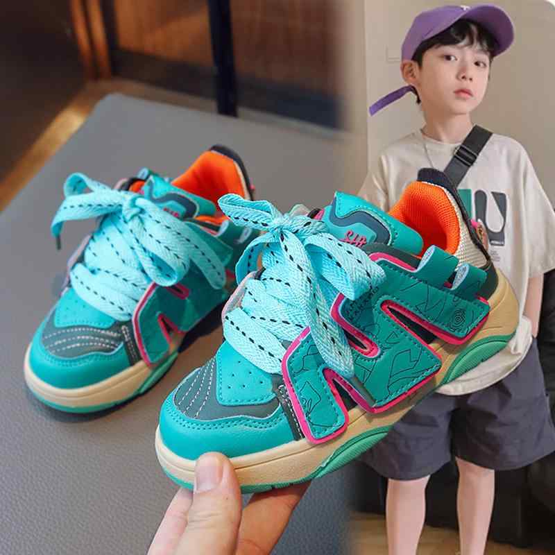 Sneakers - スニーカー キッズ 子供 男の子 運動靴 通気性 スポーツシューズ ジュニア ボーイズ ストリートダンス風 厚底 合成皮革 ゴム底 春夏秋冬 グリーン グレー ピンク ブルー