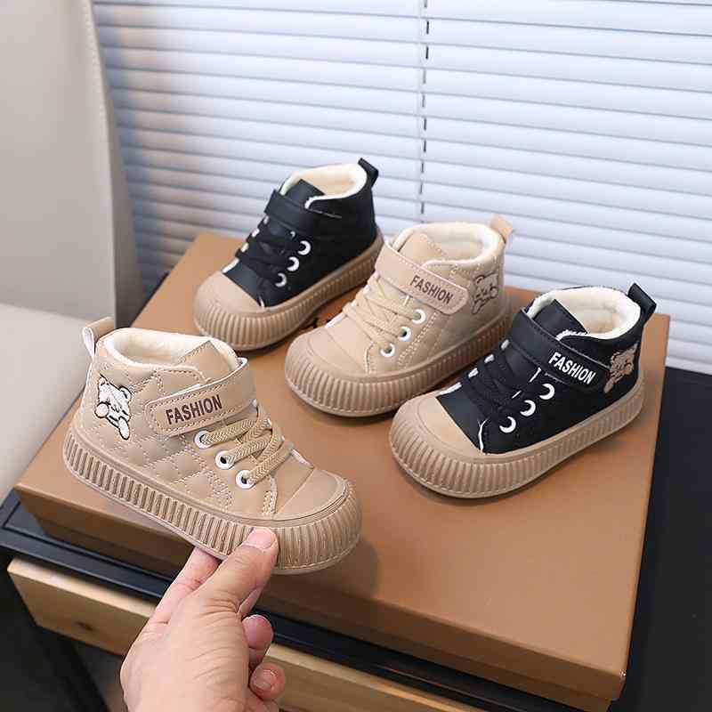 Sneakers - スニーカー キッズ 子供用 ハイカット 厚底 防寒 冬靴 運動靴 男の子 女の子 幼児 小学生 ベルクロ レザー切り替え 滑り止め 普段使い かわいい