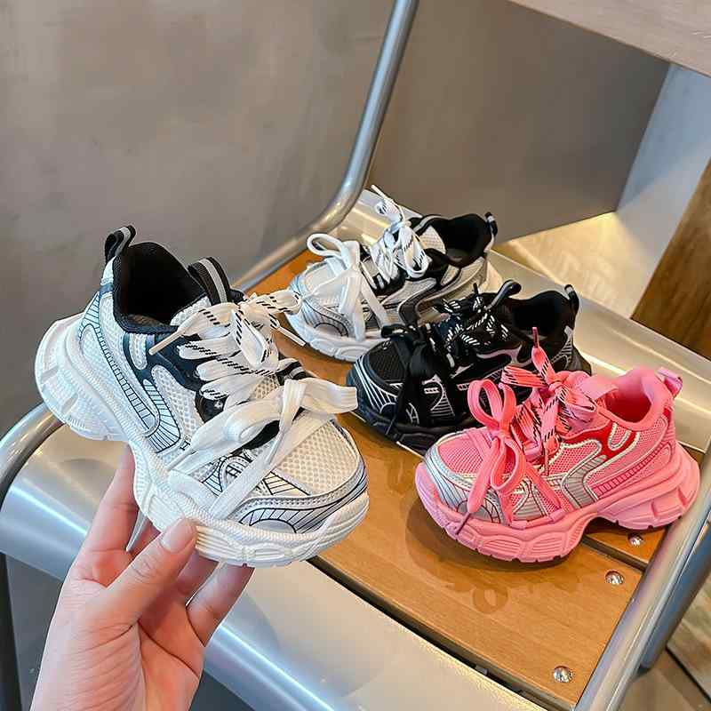 スニーカー キッズ 子供靴 運動靴 韓国風 春秋 ピンク系 白 黒 ランニングシューズ 通学 普段使い