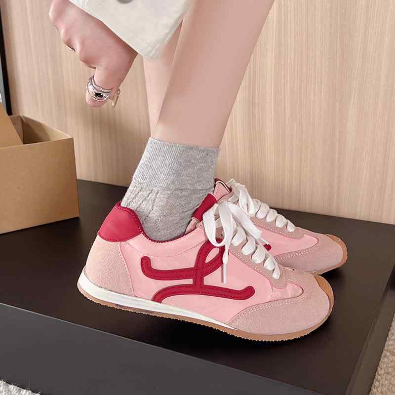 スニーカー レディース 厚底 韓国風 ひも付き カジュアルシューズ スポーツシューズ ランニングシューズ 白 黒 ピンク系 ウォーキング 普段使い 通気性 疲れない(4)