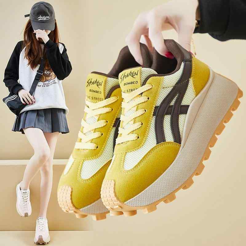 ・商品カテゴリ: スニーカー・スタイル: カジュアル・対象: 女性・アッパー素材: マイクロファイバーレザー・人気の要素: クロスストラップ、配色・つま先の形状: ラウンドトゥ・ヒールの高さ: ミドルヒール (3-5cm)・カラー: 黄茶、米粉、米黒、ミラン・サイズ: 35, 36, 37, 38, 39, 40・機能: 増高・パターン: アート・ソール素材: ゴム・着用方法: バックストラップ・ヒールの形状: その他・内側の素材: マイクロファイバーレザー・インソール素材: ラテックス・適用シーン: カジュアル・留め具の種類: 靴紐・対象年齢: 成人