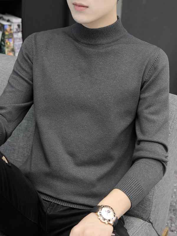 ニット メンズ ニットトップス 保温 厚手 ハイネック カットソー 男性用 秋冬 修身 伸縮性 無地 黒 白 青 グレー