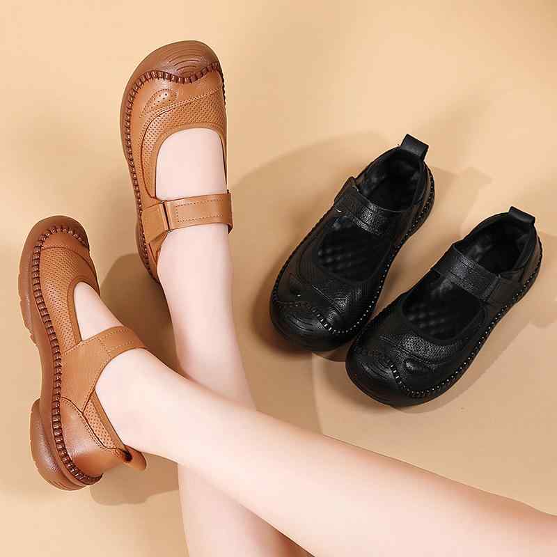 靴 レディース 婦人靴 高齢者向け コンフォートシューズ レザーシューズ ローヒール スリッポン マジックテープ ベルクロ 留め具 履きやすい 歩きやすい 疲れにくい 通気性 滑り止め ブラウン ブラック 春夏秋冬