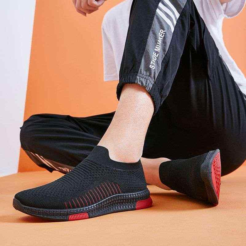 スニーカー メンズ 男性用 スポーツ カジュアル 通気性 メッシュ ローカット スリッポン 運動靴 ランニング 普段使い 軽量 浅灰色 黒赤色 黒灰色