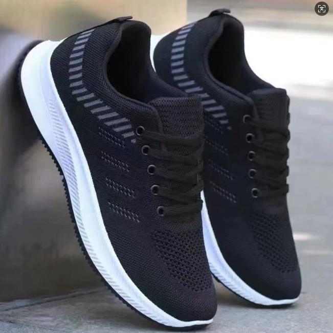 Shoes - スニーカー メンズ 通気性 ローカット 運動靴 スポーツシューズ ランニングシューズ ウォーキング 普段使い 軽量 春夏秋冬 メッシュ ブラック ブルー グレー