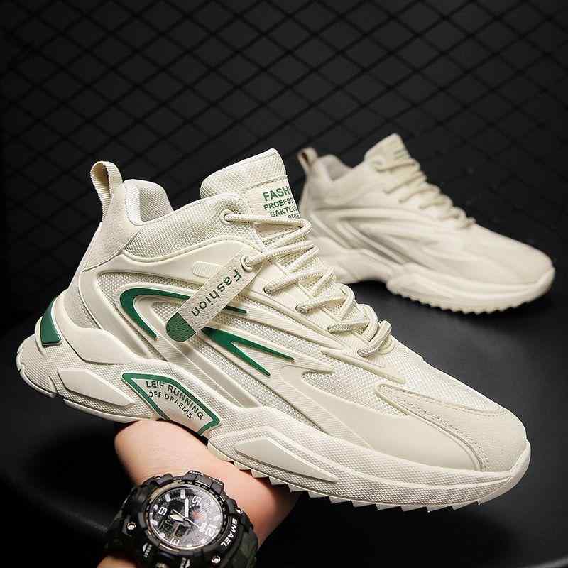 スニーカー メンズ 男性用 厚底 ランニングシューズ 運動靴 スポーツシューズ 普段使い 通気性 韓国ファッション レザー切り替え 白 灰色 黒(4)