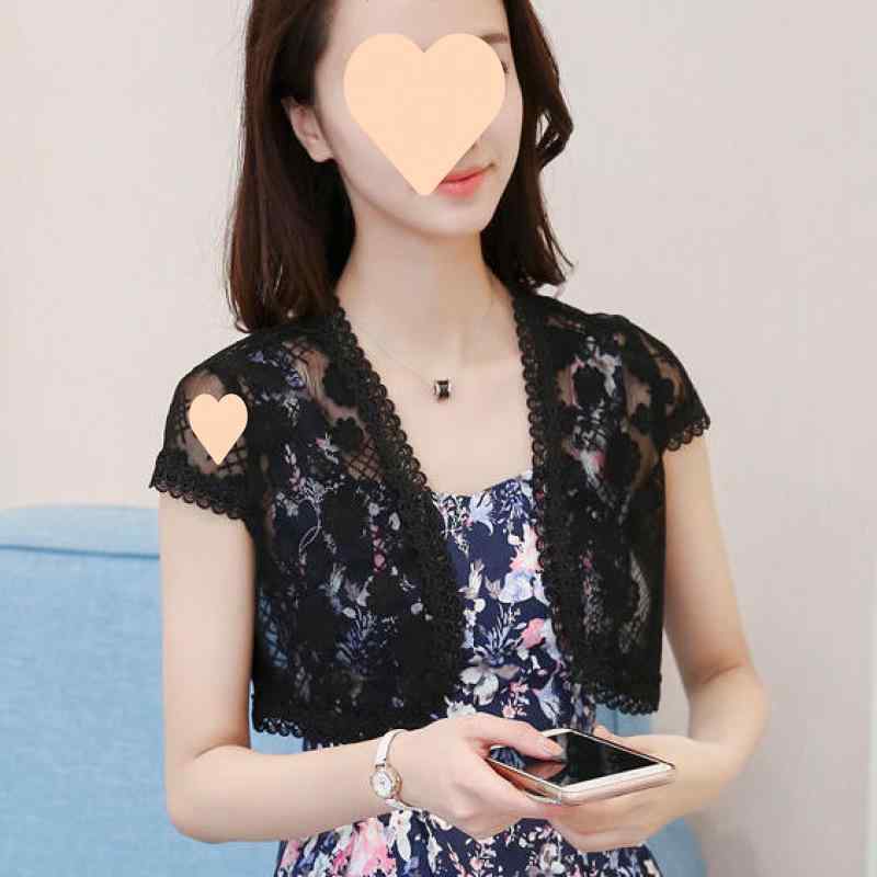 カーディガン レディース レース 薄手 ショート丈 トップス 韓国風 羽織り 冷房対策 紫外線対策 大きいサイズ 黒 白
