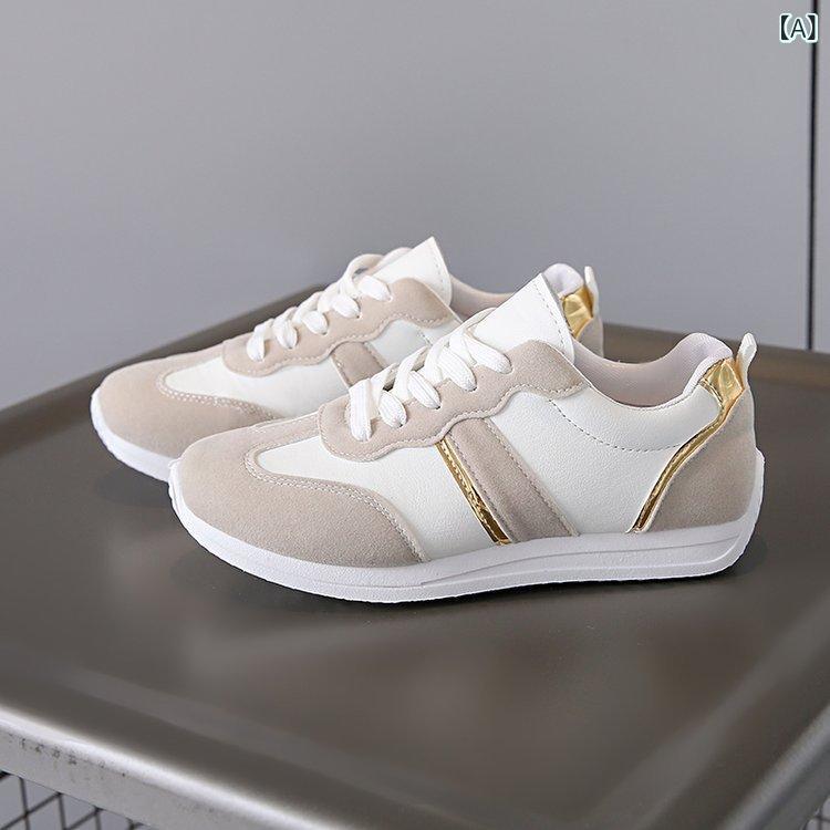スニーカー レディース 婦人靴 春夏 フラット ローカット 合成皮革 配色 ラウンド...