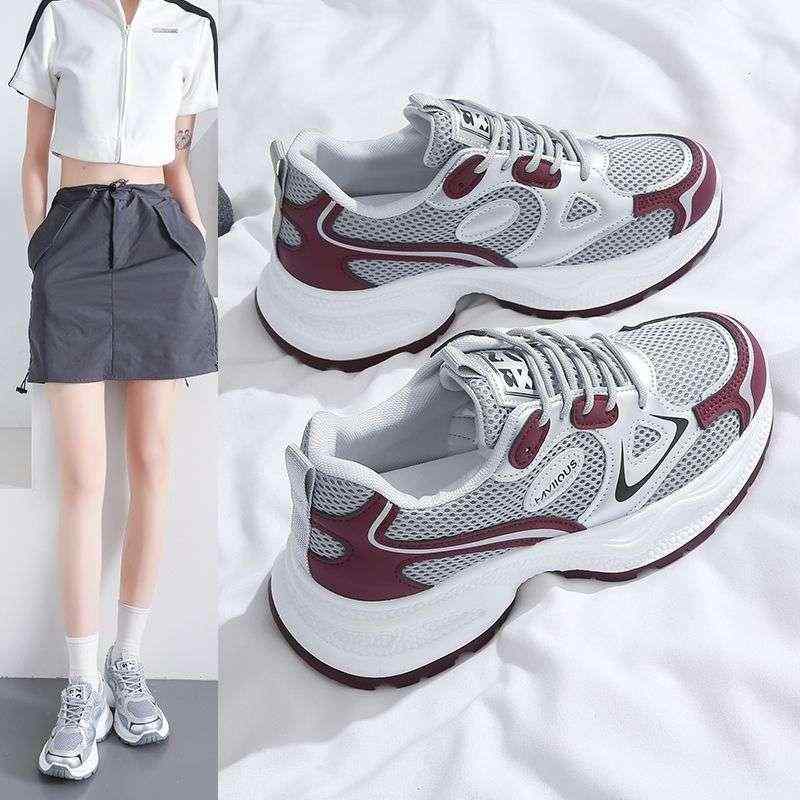 スニーカー レディース 女性用 厚底 ラウンドトゥ 紐 運動靴 通気性 メッシュ 滑り止め 背が高くなる ..