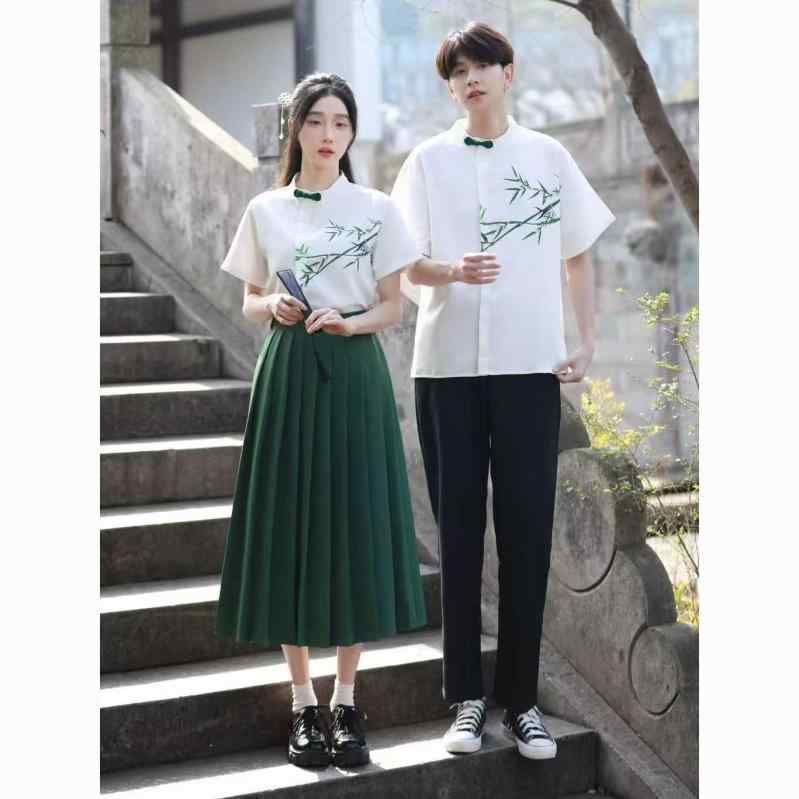 漢服 レディース メンズ 春夏 上下セット 中国風 卒業式 袴 演出服 舞台衣装 コスプレ 10代 20代 グリーン ブラック系(4)