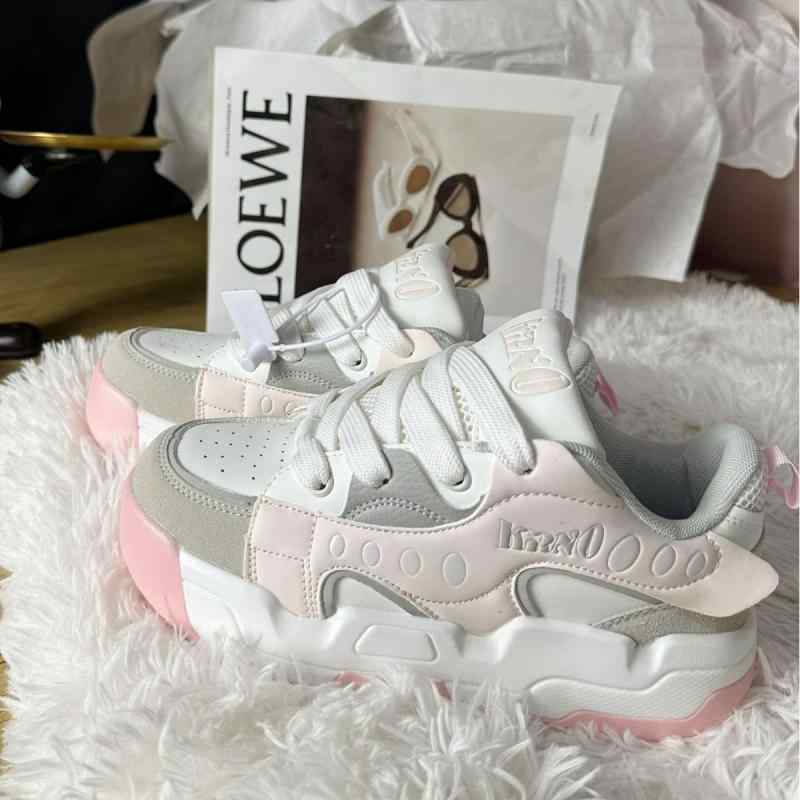 スニーカー 男女兼用 厚底シューズ レザースニーカー ローカット 紐靴 運動靴 通学靴 カジュアル 普段使い 白 ホワイト ピンク系