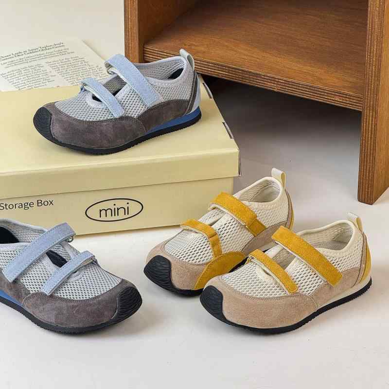 Shoes - バレエシューズ キッズ 女の子 配色 メッシュ 浅履き マリージェーン 柔らかい靴底 幼稚園 保育園 小学校 通園 通学 普段使い 春夏秋 黄色 ブルー
