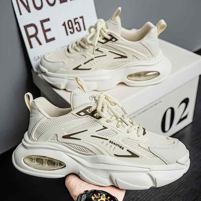 スニーカー メンズ 男性用 厚底 運動靴 ランニングシューズ スポーツ カジュアル 通気性 軽量 滑り止め 衝撃吸収 黒 白 アイボリー 春夏 秋冬