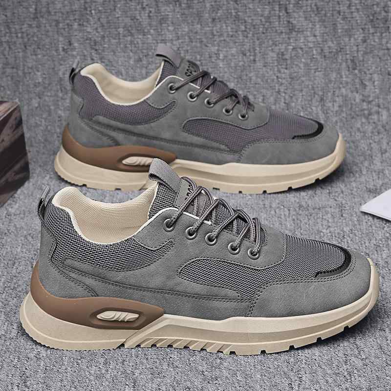 スニーカー メンズ 復古 ランニングシューズ 通気性 スポーツ カジュアル ローカット 厚底 運動靴 メッシュ 灰色 カーキ色 黒色