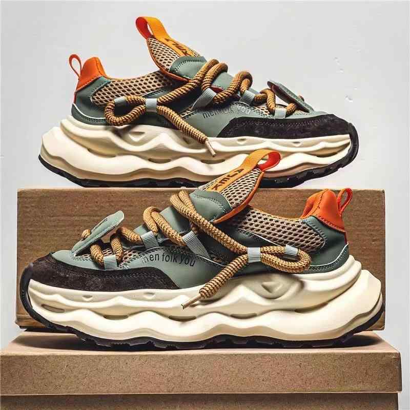 スニーカー メンズ 男性用 厚底 運動靴 ランニングシューズ スポーツ カジュアル 普段使い 通気性 白 ホワイト 緑 グリーン