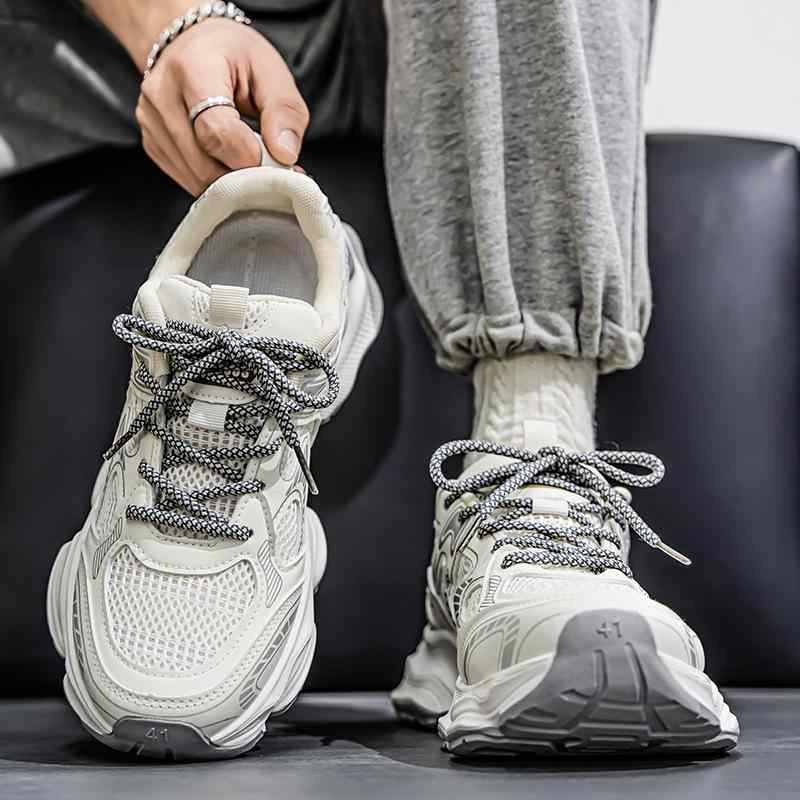 スニーカー メンズ 男性用 厚底 ランニングシューズ スポーツシューズ 運動靴 通気性 メッシュ 普段使い カジュアル 韓国風 春夏 ベージュ ブラック系