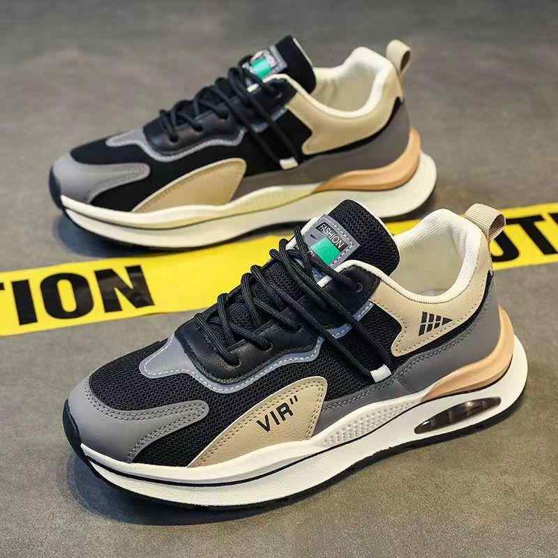 スニーカー メンズ 男性用 スポーツシューズ メッシュ 通気性 運動靴 ローカット 普段使い ウォーキング 厚底 合成皮革 ブラック グレー