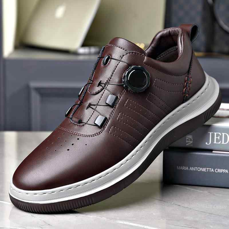 ゴルフシューズ メンズ 男性用 スポーツシューズ 運動靴 スリッポン ローカット 紐なし スニーカー 本革 牛革 浅履き ラウンドトゥ フラットヒール 通気性 軽量 普段使い 練習用 試合用 浅茶色 黒