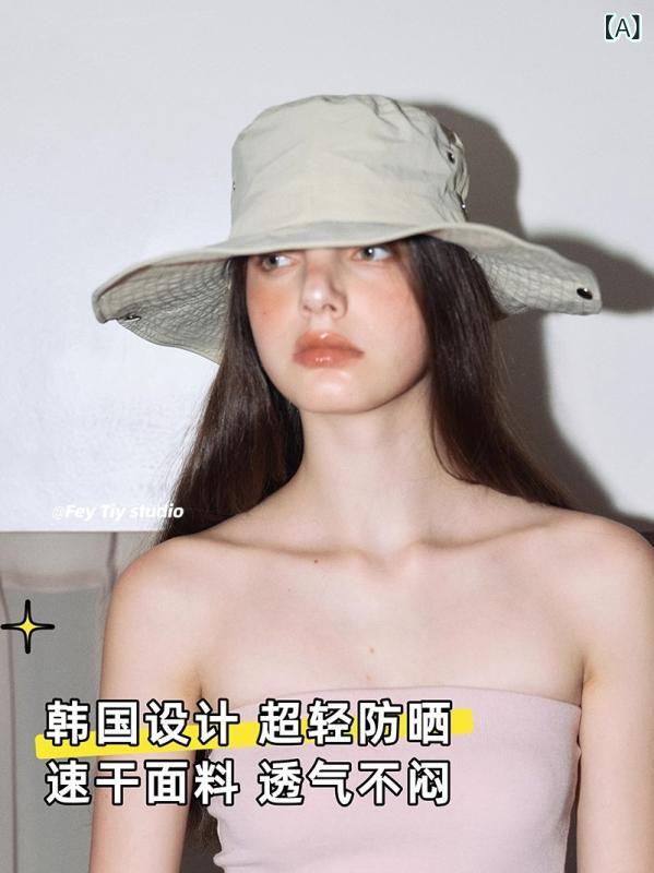 Hat - 漁夫帽 女性用 超軽量 防晒 春夏 登山帽 牛仔帽 透気 速乾 遮陽 田園風 度假風 韓版 コットン ポリエステル 卡其 米白 黒 清新 甜美 水洗加工