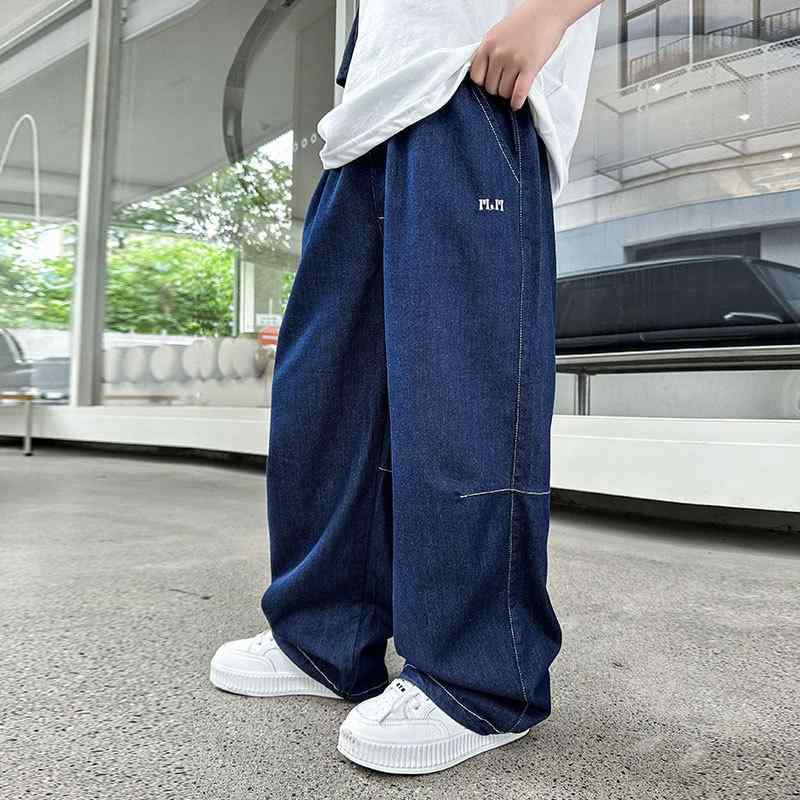 子供服 デニムパンツ 男の子 接触冷感 ロングパンツ 粘纤 無地 8歳以上 140cm以上 春夏 普段使い