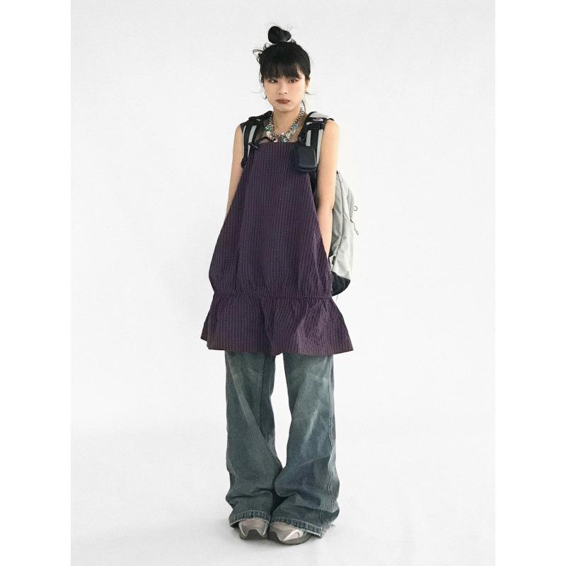 ワンピース レディース Aライン ノースリーブ スクエアネック フリル ギャザー デザイン 膝丈 ひざ丈 膝上 ミニ ショート 無地 グレー ..