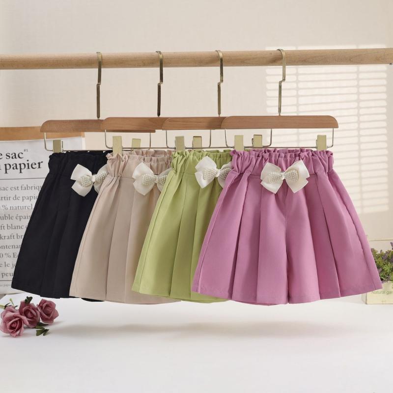 スカート キッズ 女の子 子供服 キュロット ショートパンツ ポリエステル 繊維 無地 蝶結び 高腰 ゆっ..