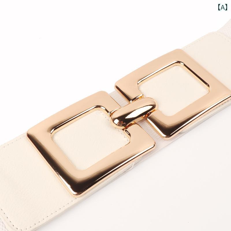 ベルト レディース 女性用 幅広 ゴム ウエストベルト アジャスター フック PUレザー 合金 黒 ブラック 白 ホワイト 赤 レッド キャメル 伸縮性 スタイルアップ 普段使い