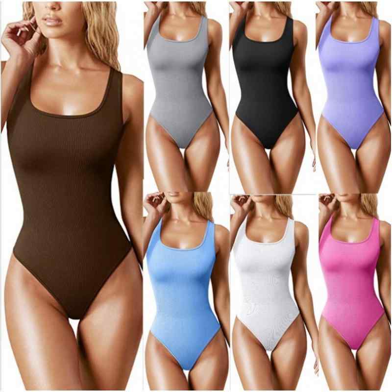 乐天商城 - レディース トップス 連体服 Uネック 無袖 夏 タイト 純色 腈纶 95%以上 都市風 通勤 気質 白色 黒 ピンク 軽量 伸縮性 ビッグシルエット 肩出し デイリー 女性用