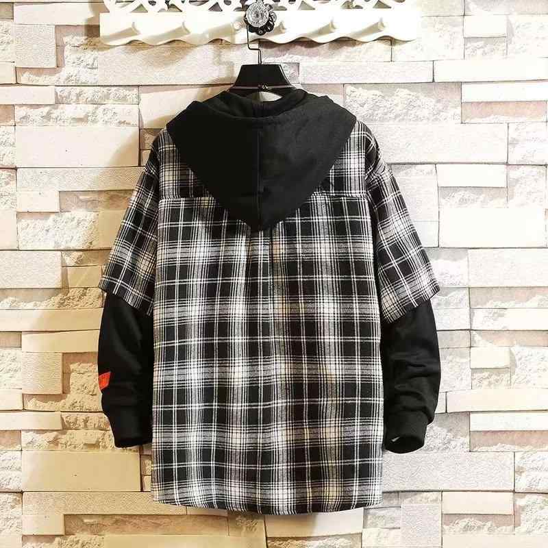 シャツ メンズ 長袖 チェック柄 フード付き スウェット トレーナー トップス 秋冬 赤色系 灰色 M L XL 2XL 3XLサイズ 18～24歳 聚酯纤维（涤纶）