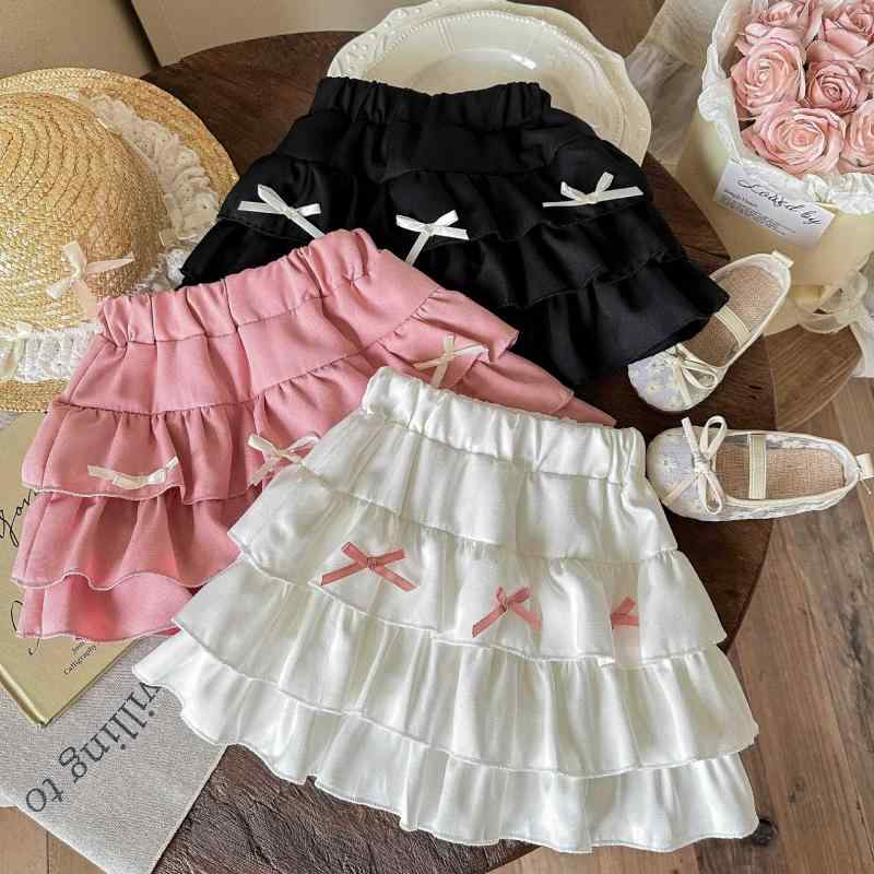 スカート キッズ 女の子 ケーキスカート 夏物 子供服 無地 ミニスカート パンツ付き コットン 90 100 1..