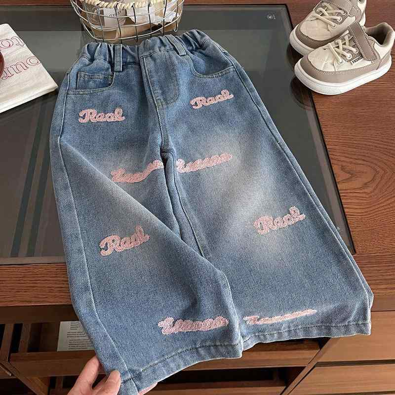 子供用ジーンズ 春秋 女の子 韓国版 刺繍入り デニムパンツ ゆったり 女児 ベビー ロングパンツ ズボン..