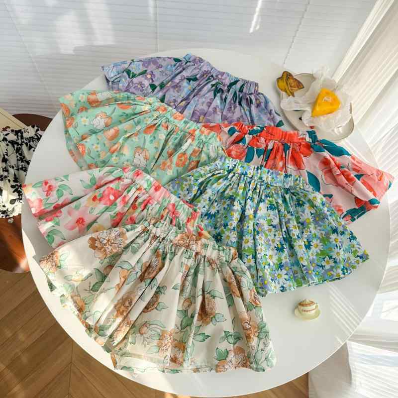 スカート キッズ 女の子 小花柄 スカート付きパンツ 綿 短パン 春夏 柔らかい 通気性 かわいい ガール..