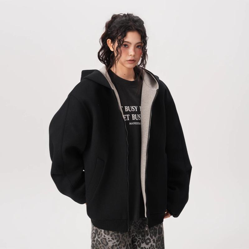 パーカー メンズ 春秋 カジュアル スウェット 配色 切り替え ジップアップ フーディ ゆったり ポリエス..