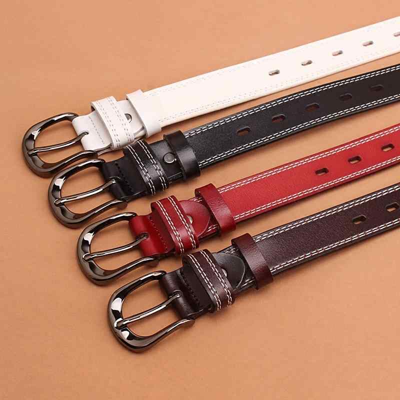 ベルト レディース 女性用 牛革 レザー 本革 針バックル 韓国風 シンプル デイリーユース ジーンズ おしゃれ 細め ブラック ブラウン ホワイト