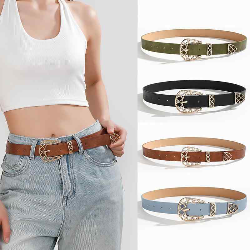 ベルト レディース 細ベルト PUレザー 合金 針バックル デニム ジーンズ ズボン 韓国風 ファッション ブラック スカイブルー オリーブグリーン ブラウン 100cm 110cm 120cm 130cm
