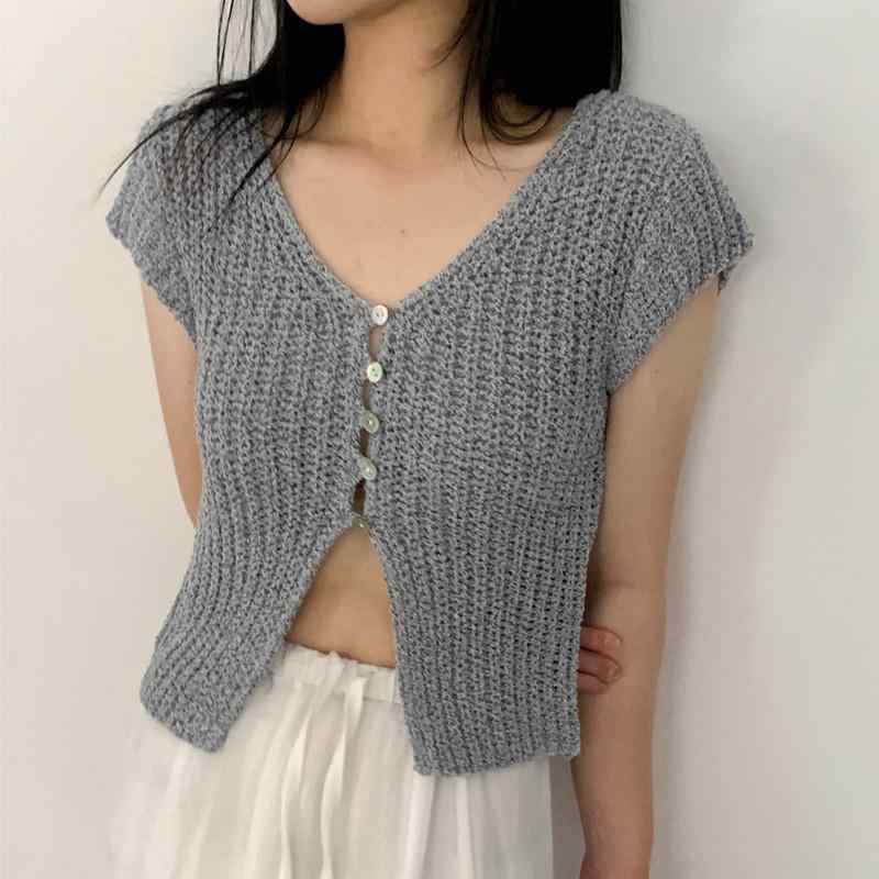 ニット レディース 半袖 カーディガン 薄手 ショート丈 トップス サマーニット 無地 きれいめ オフホワイト グレー ブラック