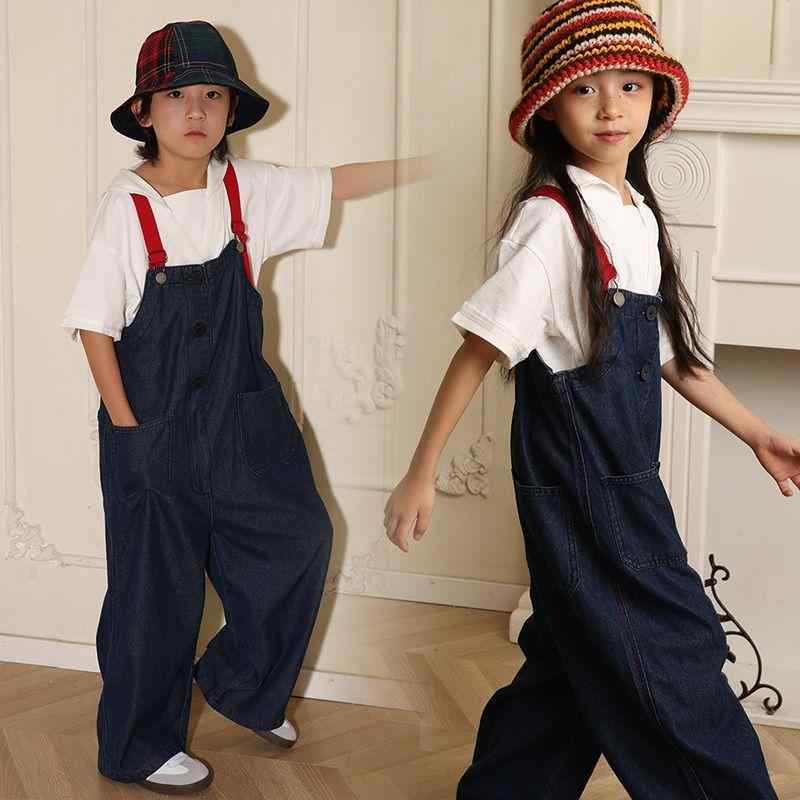 子供服 サロペット デニムパンツ キッズ 男女兼用 ロングパンツ 切り替え コットン ズボン 中 толстая 春秋 カジュアル 深藍色 120 130 140 150 160 170