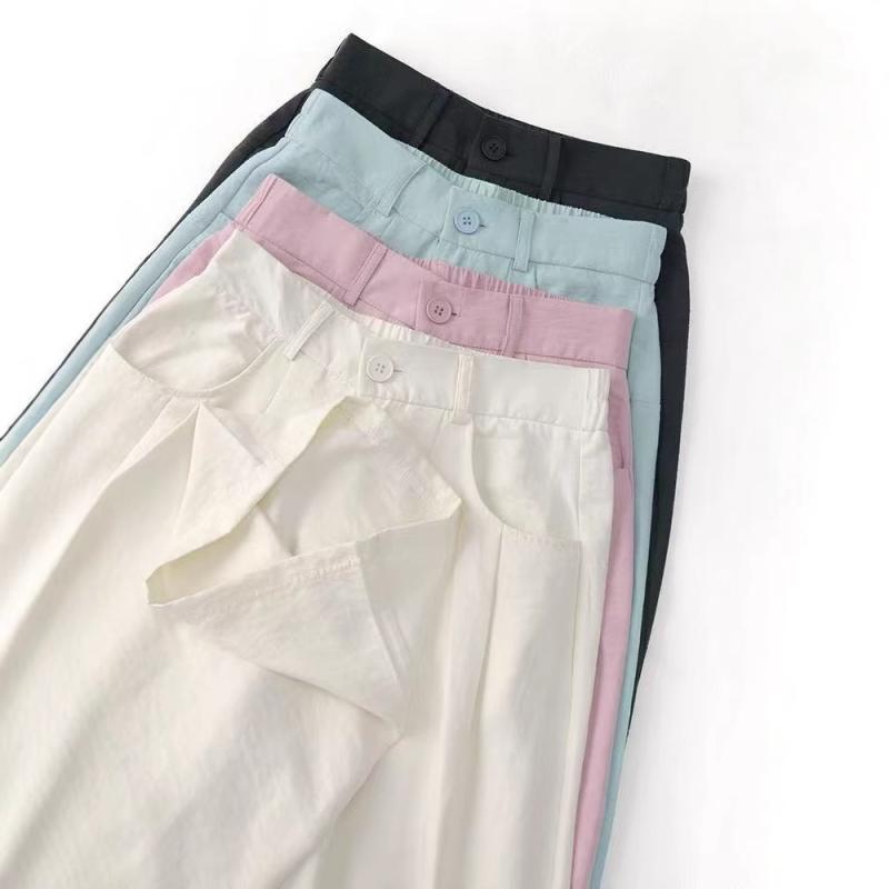 パンツ レディース 春夏 ポリエステル テーパードパンツ ワイドレッグ ハイウエスト ゆったり カジュアル 通勤 ホワイト ピンク系 ブラック ブルー 無地