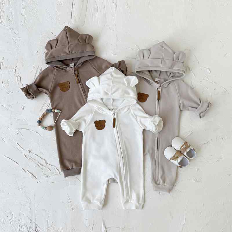 ベビー服 長袖ロンパース 長ズボン 上下セット 春秋 男女兼用 コットン ニット 部屋着 普段使い 深棕色 ホワイト 杏色
