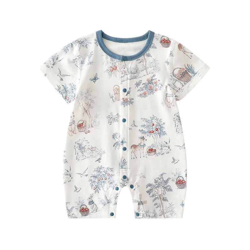 Overalls - ベビー服 ロンパース 春夏 半袖 薄手 新生児 赤ちゃん 綿 コットン 接触冷感 通気性 汗対策 かわいい 60 70 80