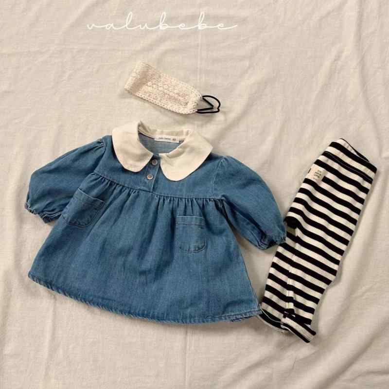 ワンピース 女児 幼児 デニム 春秋 長袖 かわいい 翻襟 A类安全 ゆったり 綿100% 73CM 80cm 90cm 100cm