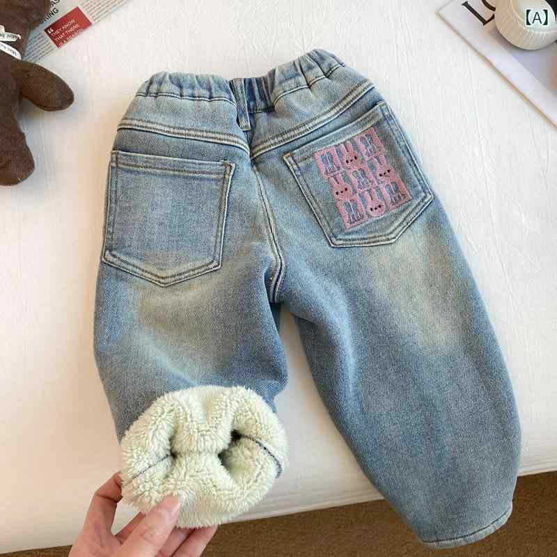 子供服 パンツ 女の子 デニムパンツ 裏起毛 冬 高学年向け ガールズ 浅藍色 小兔刺...