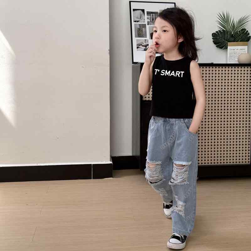 キッズ デニムパンツ 春夏 子供服 ジーンズ ロングパンツ 提花 字母 かわいい 中小儿童 100cm 110cm 12..