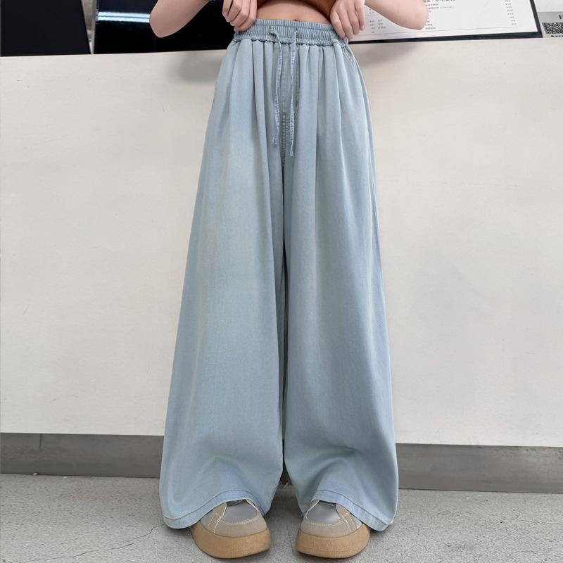子供服 長ズボン ガールズ パンツ 天竺 ワイドレッグ ジーンズ 薄手 ゆったり 接触冷感 高学年 夏 B類 ..